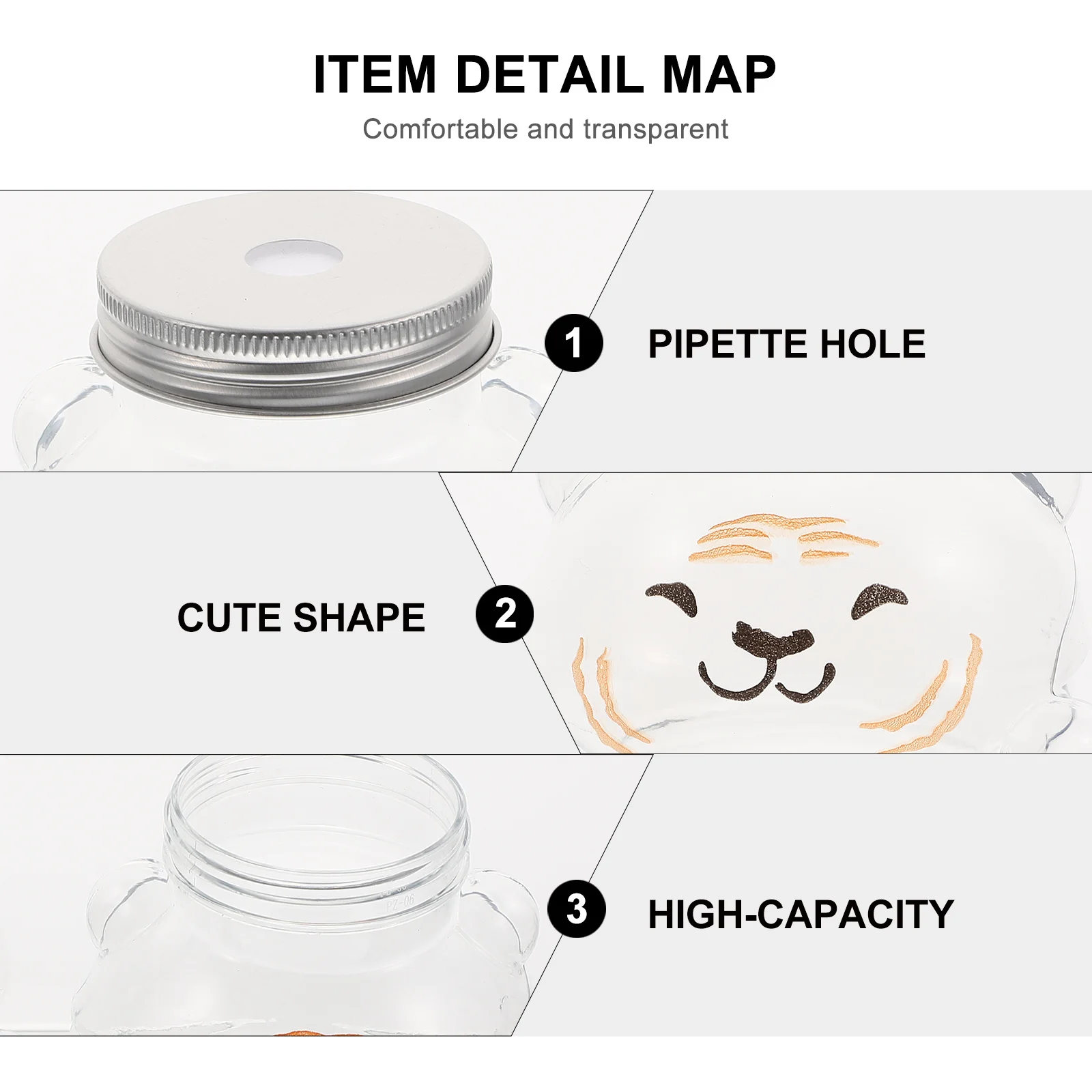 

6pcs Lovely Tiger Design Empty Juice Beverage Bottles Plastic Water Milk Tea Bottles Sealing Portable Outdoor Drink Containers