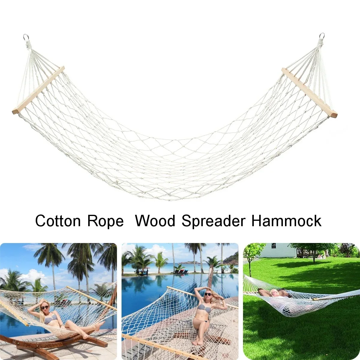 

Hammock Single Chair Cotton Rope Swinging Outdoor Camping Backyard Patio