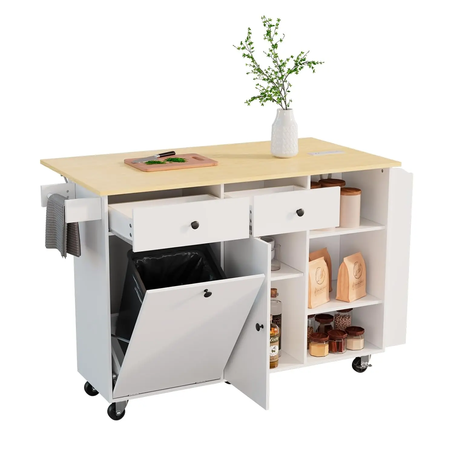 Solid Wood Top Kitchen Island Cart 60