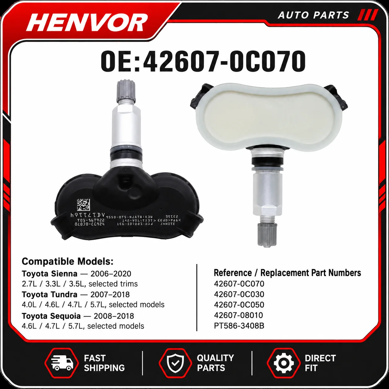42607-0C070 TPMS Tire Pressure Sensor for Toyota Sienna Tundra Sequoia 315MHz  Compatible Toyota Models