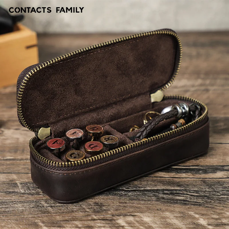 

Portable Retro Leather Cufflinks or Jewelry Storage Box, Travel Jewelry Box with Zipper Jewelry Display Stand