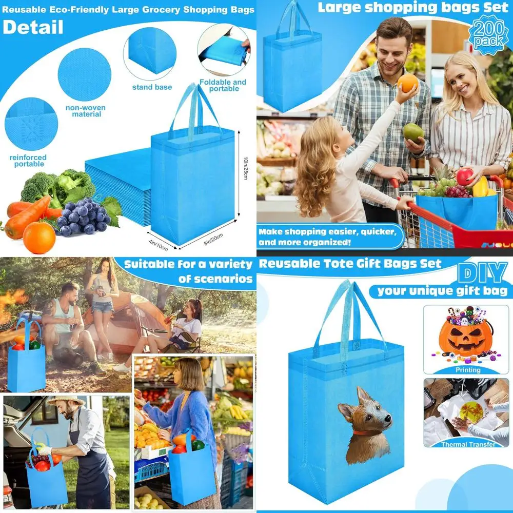 

Reusable Tote Bags Bulk, 200 Pack, 8x4x10 Inches, Non-Woven Shopping Bags with Handles, Christmas Grocery Gift Totes (Medical Bl