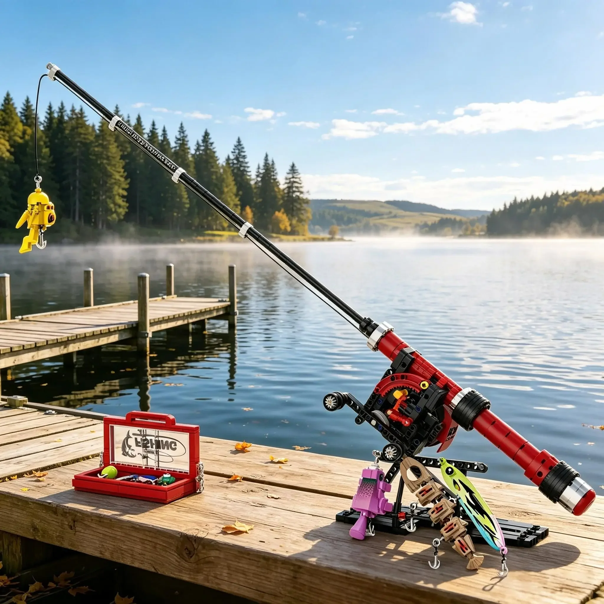 Fishing rod Building Kit with 4 Lures & Display Stand,STEM Display Gift,Desk Decor for Men,Kids,Boys,Adults & Fishing Lovers