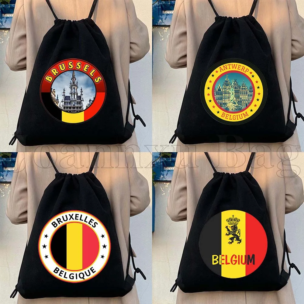 

Brussels Belgium Flag Map Belgian Cute Canvas Drawstring Bags Soccer Backpack Gym Cotton Sackpack Gifts Sports Yoga String Bag