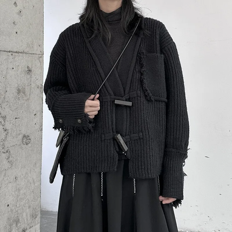 

Johnature осенне-зимний утолщенный свитер для женщин, повседневный свободный кардиган с v-образным вырезом и необработанными краями, вязаные куртки