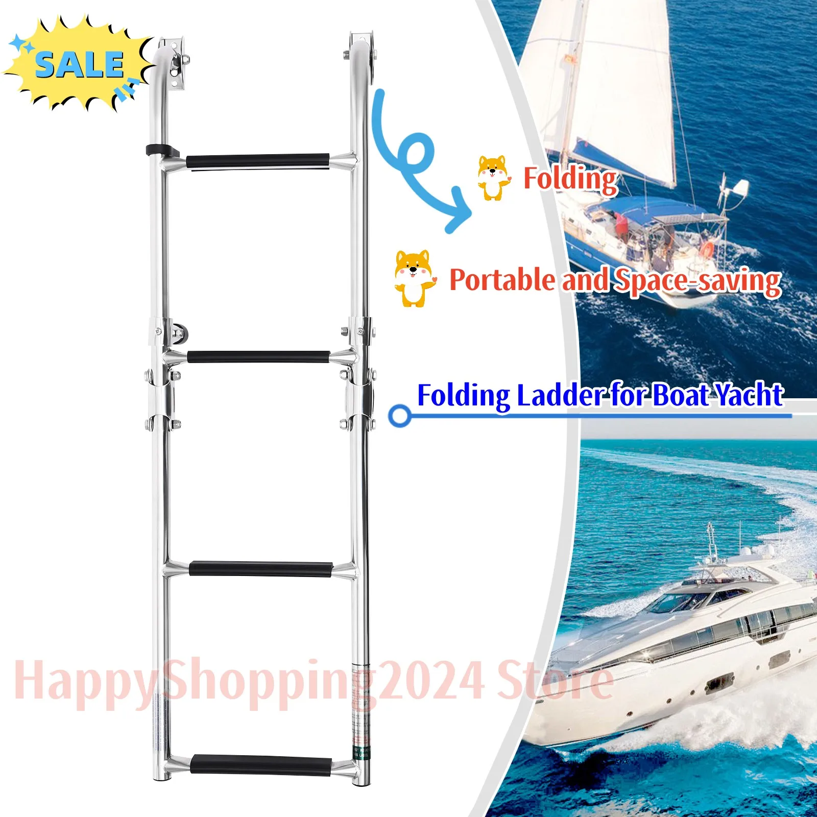 4 Steps Marine Deck Ladder Stainless Steel Telescoping Folding Marine Boat Drop Ladders