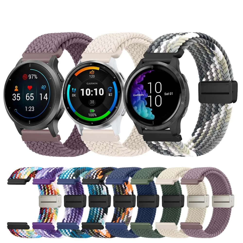 Плетеный магнитный ремешок 20/22 мм для Garmin Forerunner 965 255 265 745/Vivoactive 4 5/Venu 2 3/Active/Fenix Chronos, браслет-ремешок