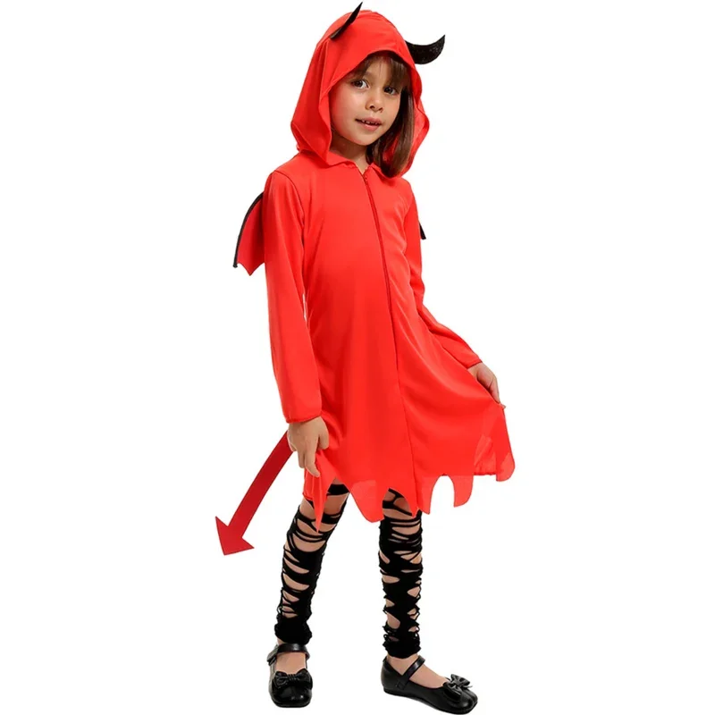 New Boys Girls Role Play Cute Imp Bat Costume Hooded Jumpsuit Little Devil Satan Cosplay Costume Halloween Vampire Show Outfits