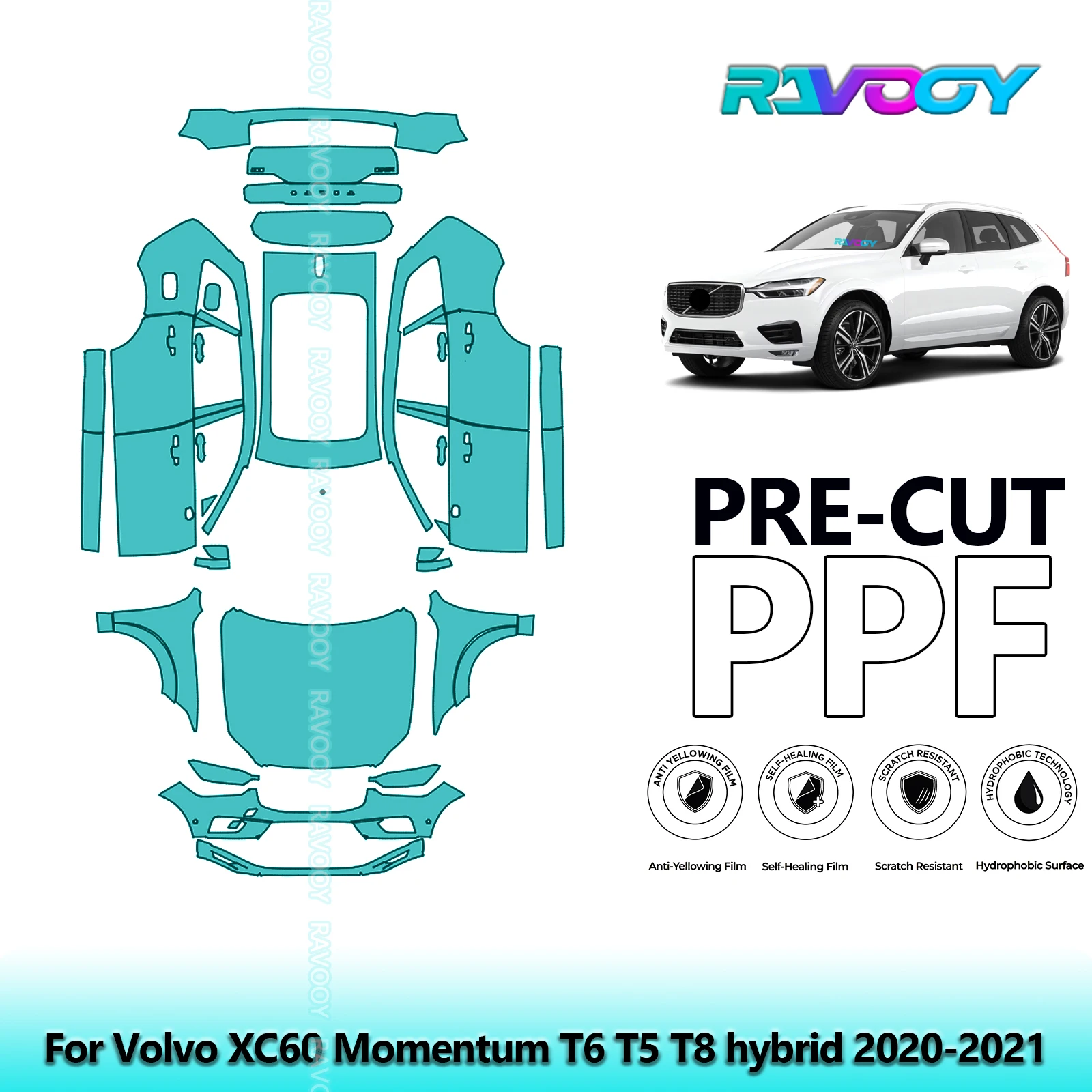 

Precut Paint Protection Film Full Vehicle Anti-scratch Exterior TPU PPF For Volvo XC60 Momentum T6 T5 T8 hybrid 2020-2021