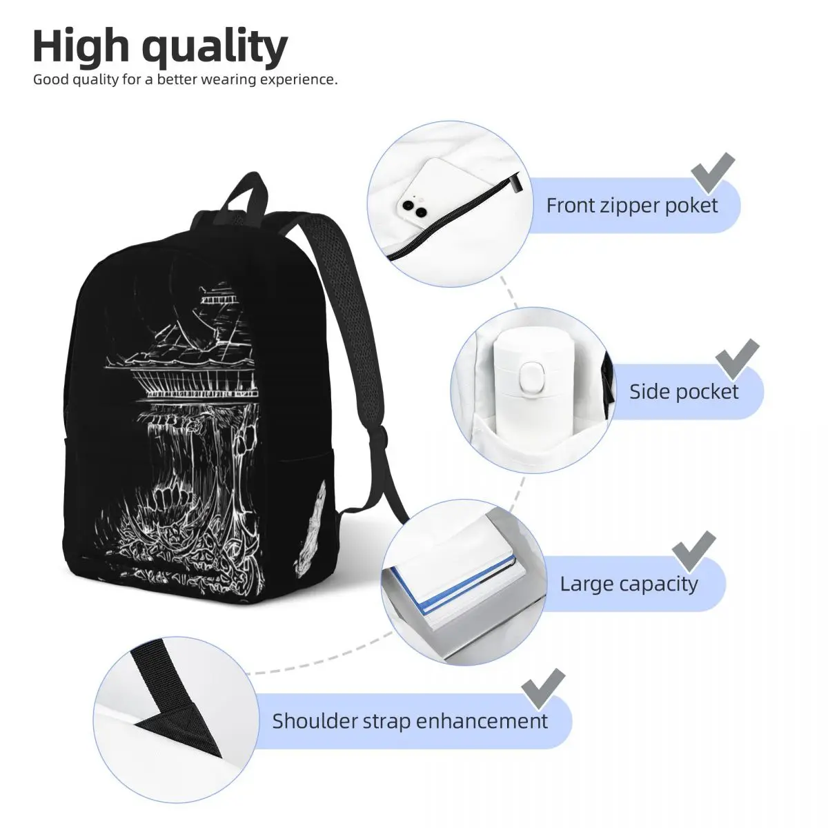 Birthday Cursed Finger Large Capacity Handbag Jujutsu Kaisen Japanese Anime Cool High School Students Rucksack Hiking