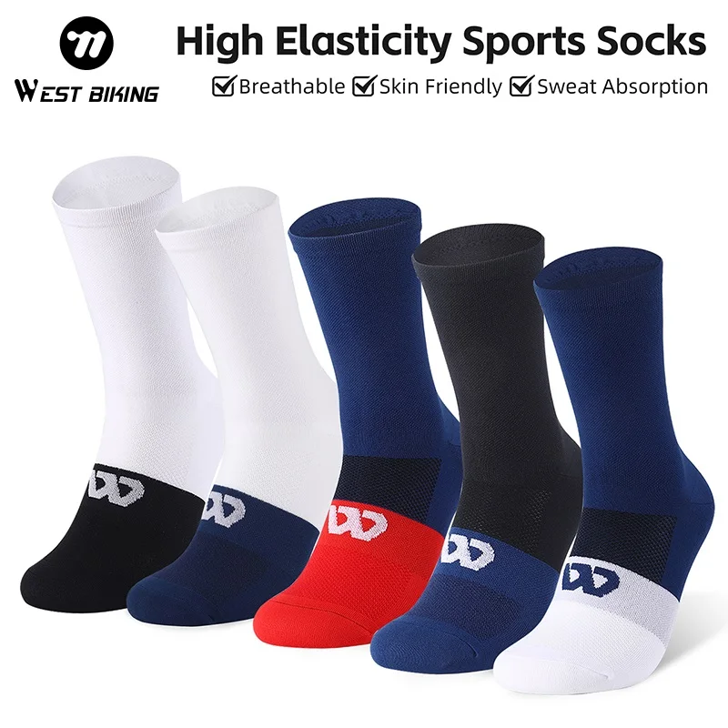 

WEST BIKING High Elastic Sport Socks Breathable Sweat Absorption Unisex Cycling Socks Anti-slip MTB Road Bicycle Socks Bike Gear