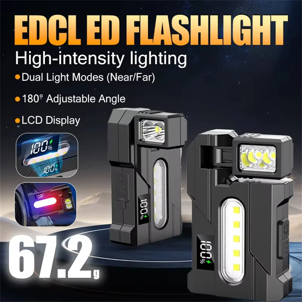 

Rechargeable Flashlight Rotatable Pocket Work Light with Metal Clip EDC Torch for Outdoor Camping Hiking Emergency