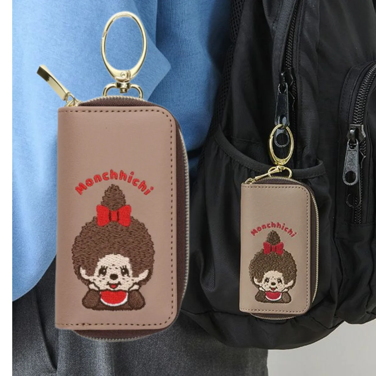 Japanese anime Munchki keychain wallet cute large capacity multifunctional cartoon plush embroidery car key storage bag hanging