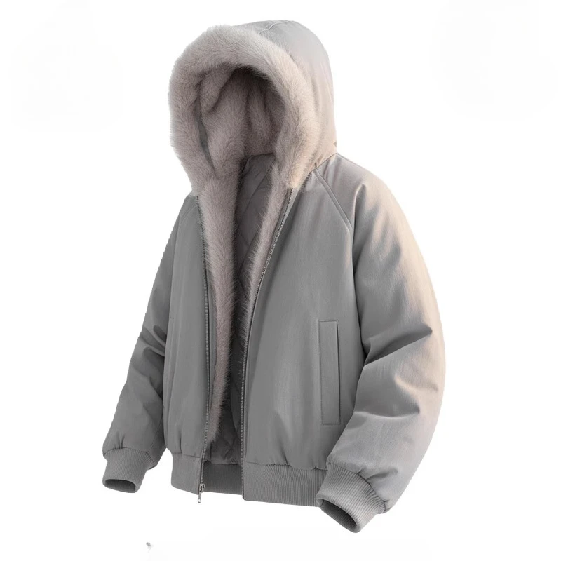 

Vintage Winter Jacket Men Fur Collar Solid Parkas Jacket Thick Warm Casual Loose American Couple Outwear Unisex Clothing Hooded