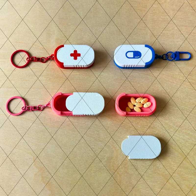 Mini Sliding Pill Box Keychain with Multiple Compartments Portable Travel Medication Organizer Compact Tablet Case for Daily Use