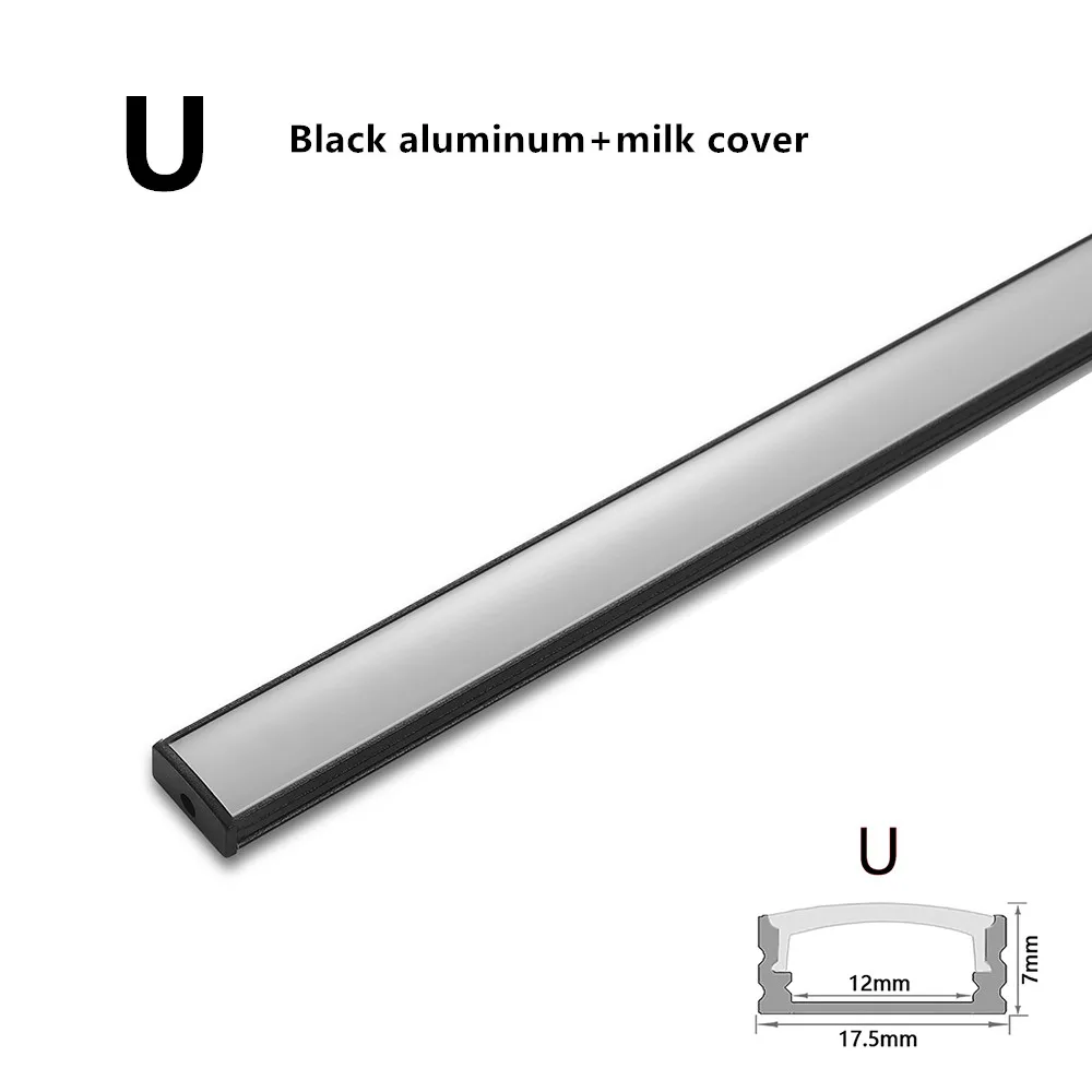 Black Cover 1-35 Pieces/Pack LED Aluminum Profile 0.5m/Piece U/V Shape Suitable For 8-12mm LED Light Strip Housing Channel led