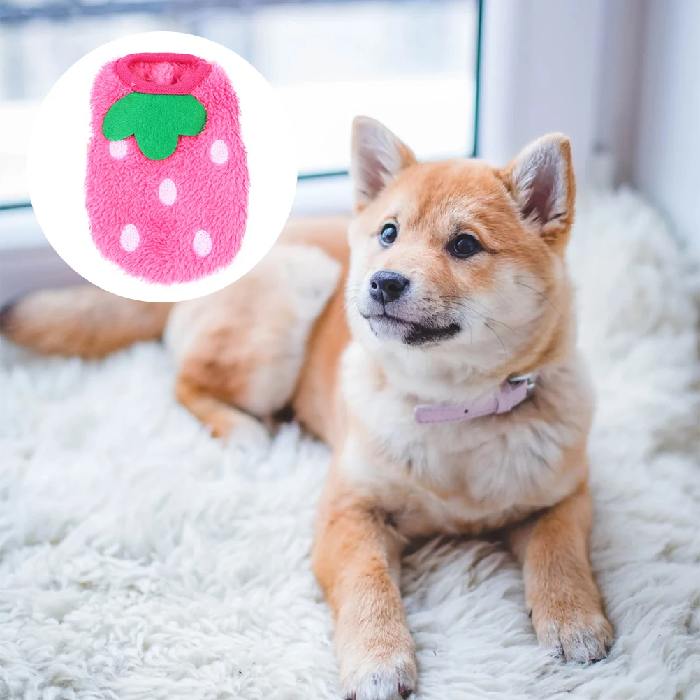

2Pcs Strawberry Dog Clothes Warm Decorative Rabbit Clothes Thermal Chihuahua Costume Winter Bunny Supply Rabbit Accessory