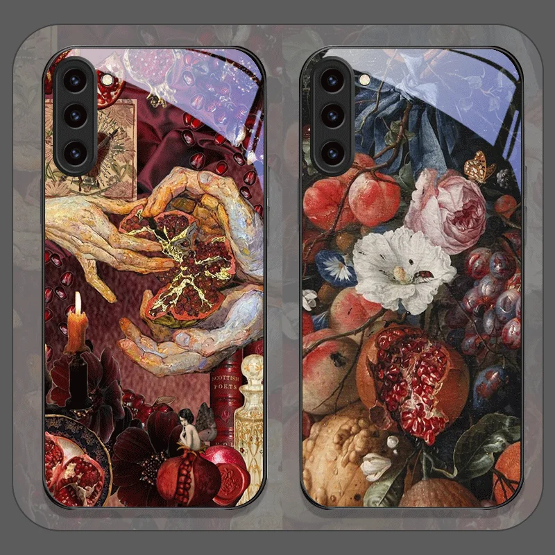 Роскошный чехол для телефона из закаленного стекла с цветочным узором граната для Samsung Galaxy S25 Ultra S24 S23 Plus S22 S21 S20 FE 5G Cover