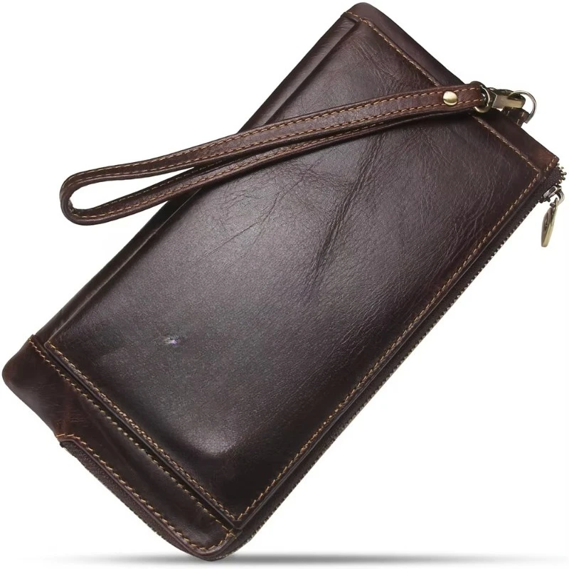 

Casual slim leather men's long wallet with mobile phone pocket men's card wallet leather luxury