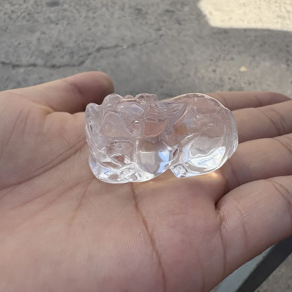 Custom White Crystal Pixiu Crystal Carving Gemstone Animal Figurine Healing Stone Home Decor Collector Edition