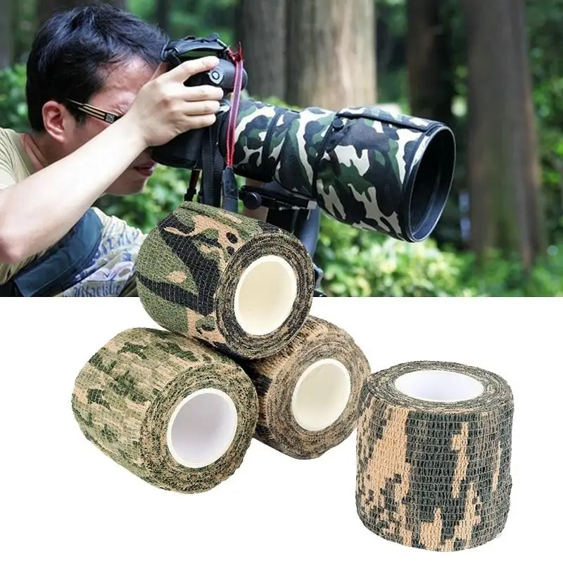 5pcs 4.5m Self Adhesive Stretch Non Woven Tactical Camouflage Belt Outdoor Hunting ACU Camouflage Catcher Tape Survival Tool