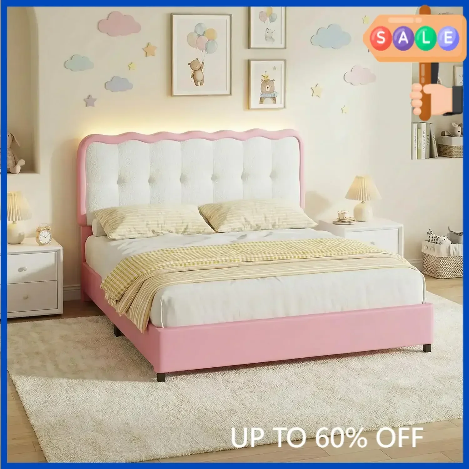 hot-sale productsActivity limited-time priceBarnFurin Full Bed Frame with LED Lights, Full Size Bed Frame with Adjustable Chic D