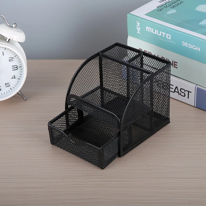 Metal 7-Grid Multifunctional Combined Pen Holder, Ins Style Hollow Out Desktop Storage Box
