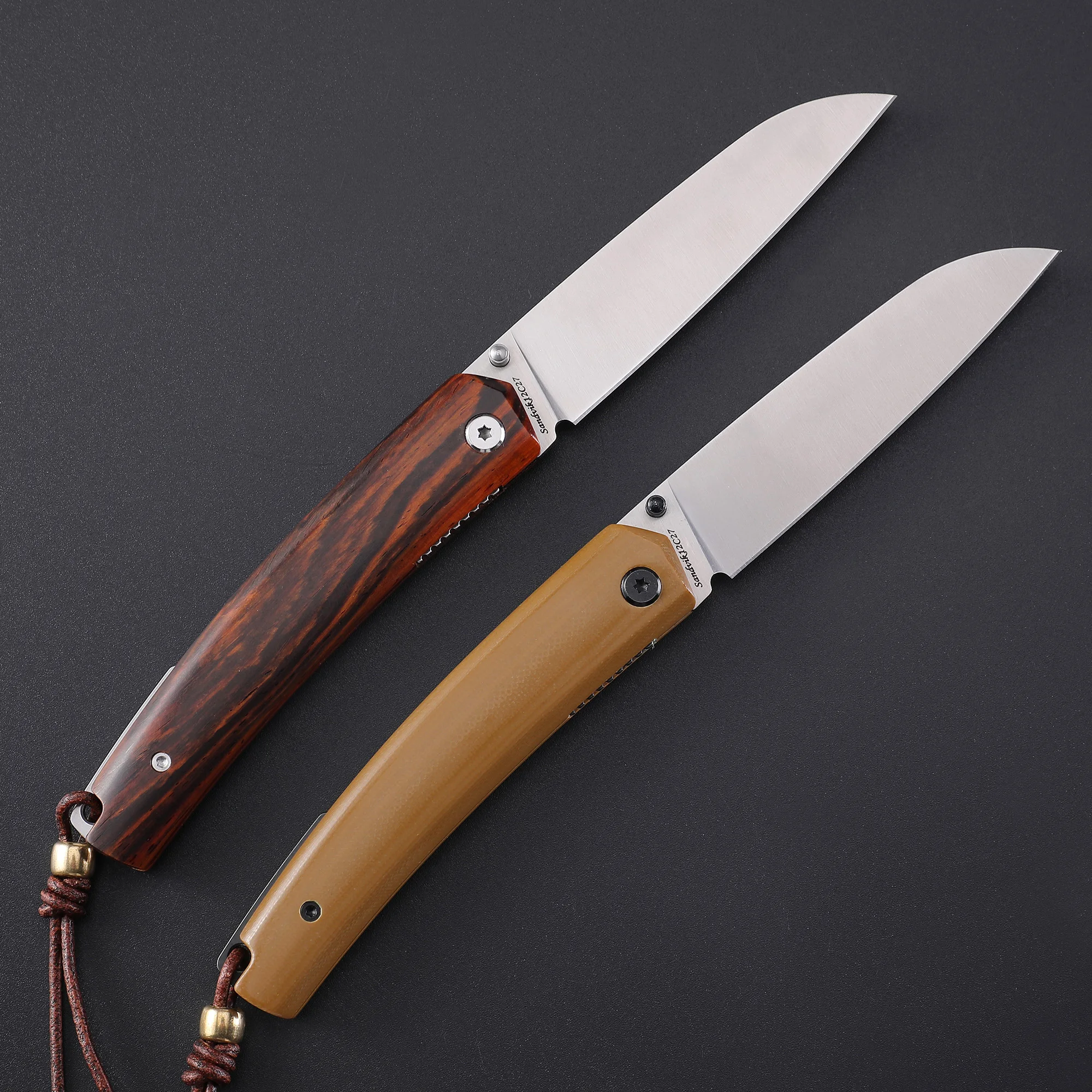 Petrified Fish Jackknife 12C27N Steel EDC Folding Knife Wooden Handle Outdoor Camping Fish Pocket Knife Hunting Hand Tool PF719