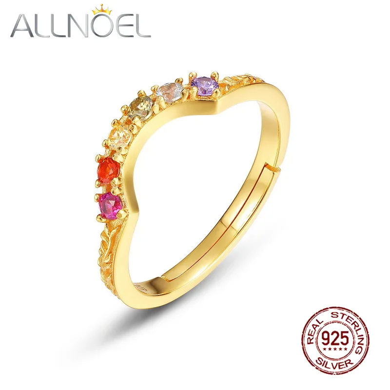 

ALLONEL 925 Sterling Silver Sunshine Radiant Design Rainbow Ring for Women Finger Rings Party Punk Style Fine Jewelry Gifts