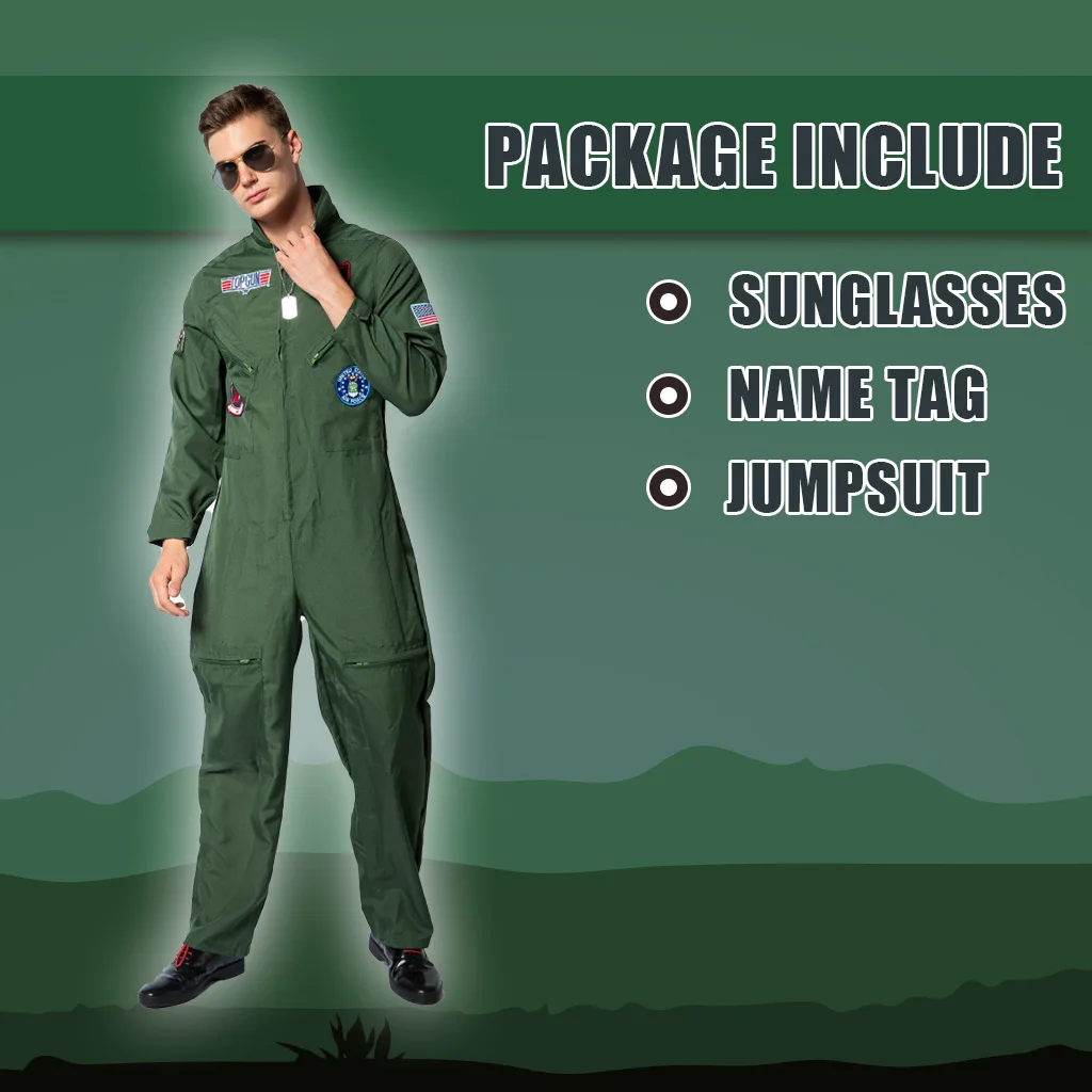 Amerikanische Luftwaffenuniform, Waffenfilm-Cosplay, Karnevalskostüme für Herren, Erwachsene, Armeegrün, Militär-Piloten-Overall, Astronauten-Overall – Detail 5