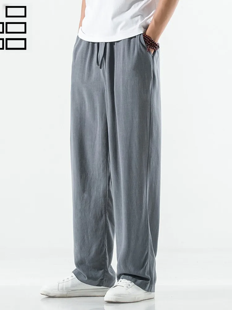 

Дышащие тонкие хлопковые льняные повседневные брюки Cool Sensation, мужские свободные прямые брюки, летние длинные брюки, модные повседневные брюки