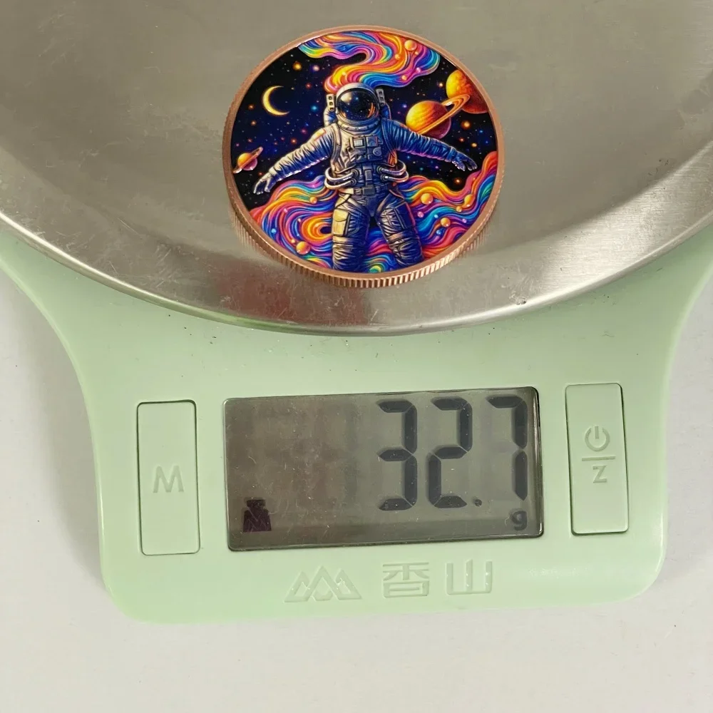 1OZ .999 Fine Copper Coins Round Space Astronaut Rainbow Galaxy UV Colorized Print Copper Bullion Collectible Souvenir Art Medal