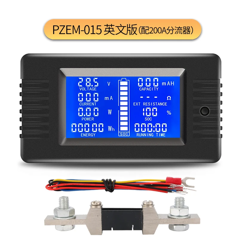 

PZEM-015 200V 200A Tester Battery Capacity DC Voltmeter Digital Voltage Ampere Battery Monitor 12V Battery Meter