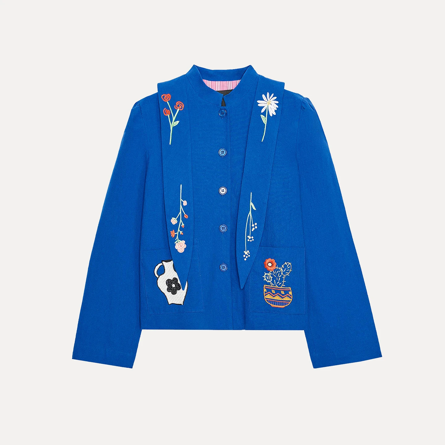 Retro ปัก Jaet ผู้หญิง Faion แนวโน้มฤดูร้อน 2025 Casual หลวม Fit โพลีเอสเตอร์ยาว Sve รอบ Ne ปุ่ม up Coat