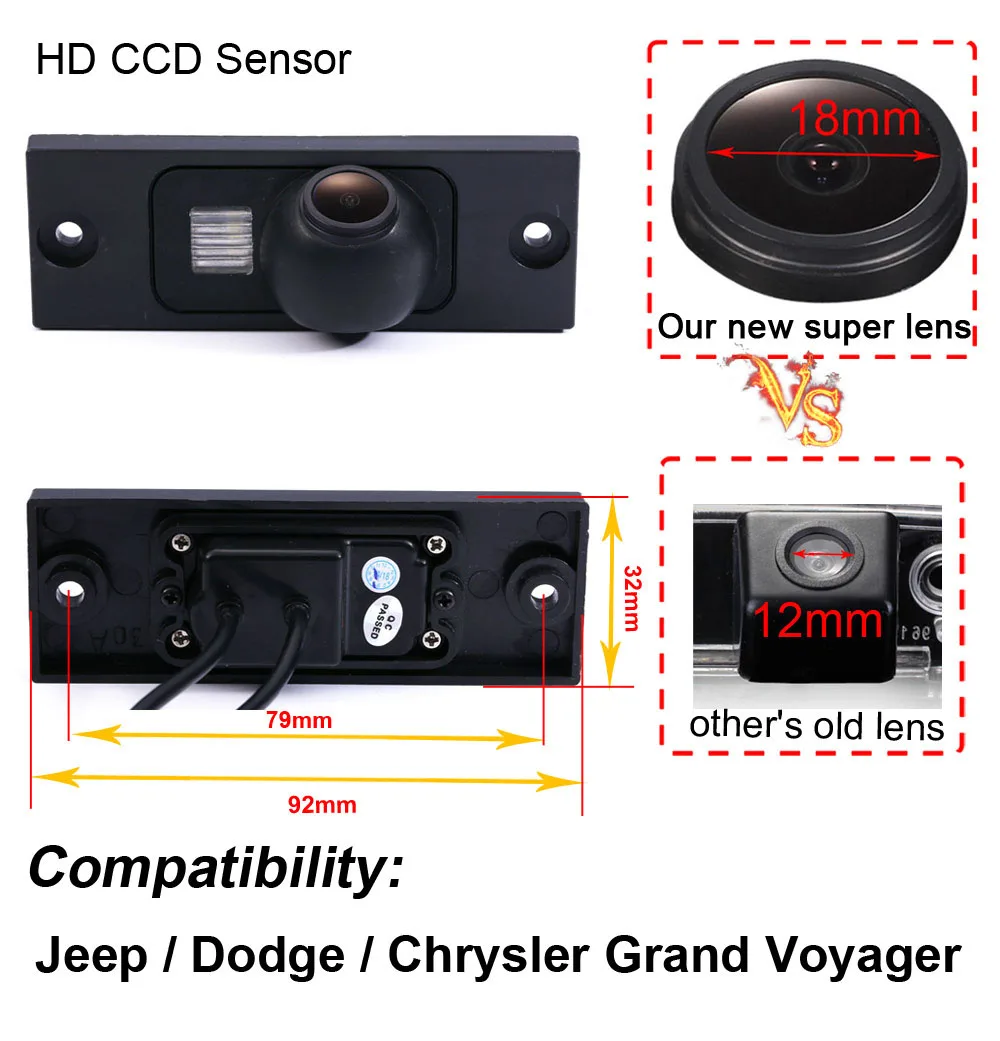 HD 1280*720 Pixels 1000TV line car rear view back up reverse parking camera for Jeep Dodge Chrysler Grand Voyager waterproof HD