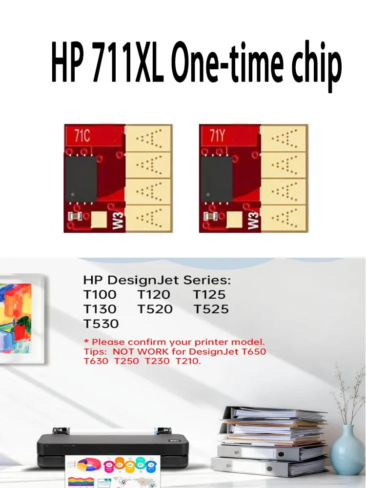 711X 711XL Ink Cartridge One-Time Chip for HP T120 T125 T130 T520 T525 T530 Printer