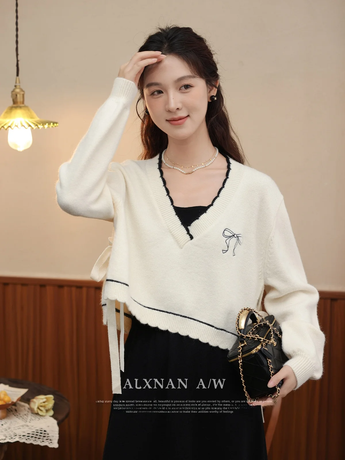 Ele Southern Deer Sli Dr femme nouvelle Faion belle jupe ort Sve col carré fermeture éclair décontracté automne Dr