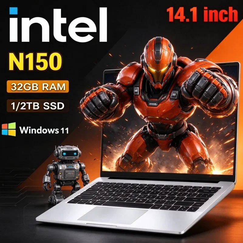 Intel N150 Powered Notebook 14.1 Inch 32GB RAM 2TB SSD 1080P Display Windows 11 Ultra Thin PC For Family Entertainment