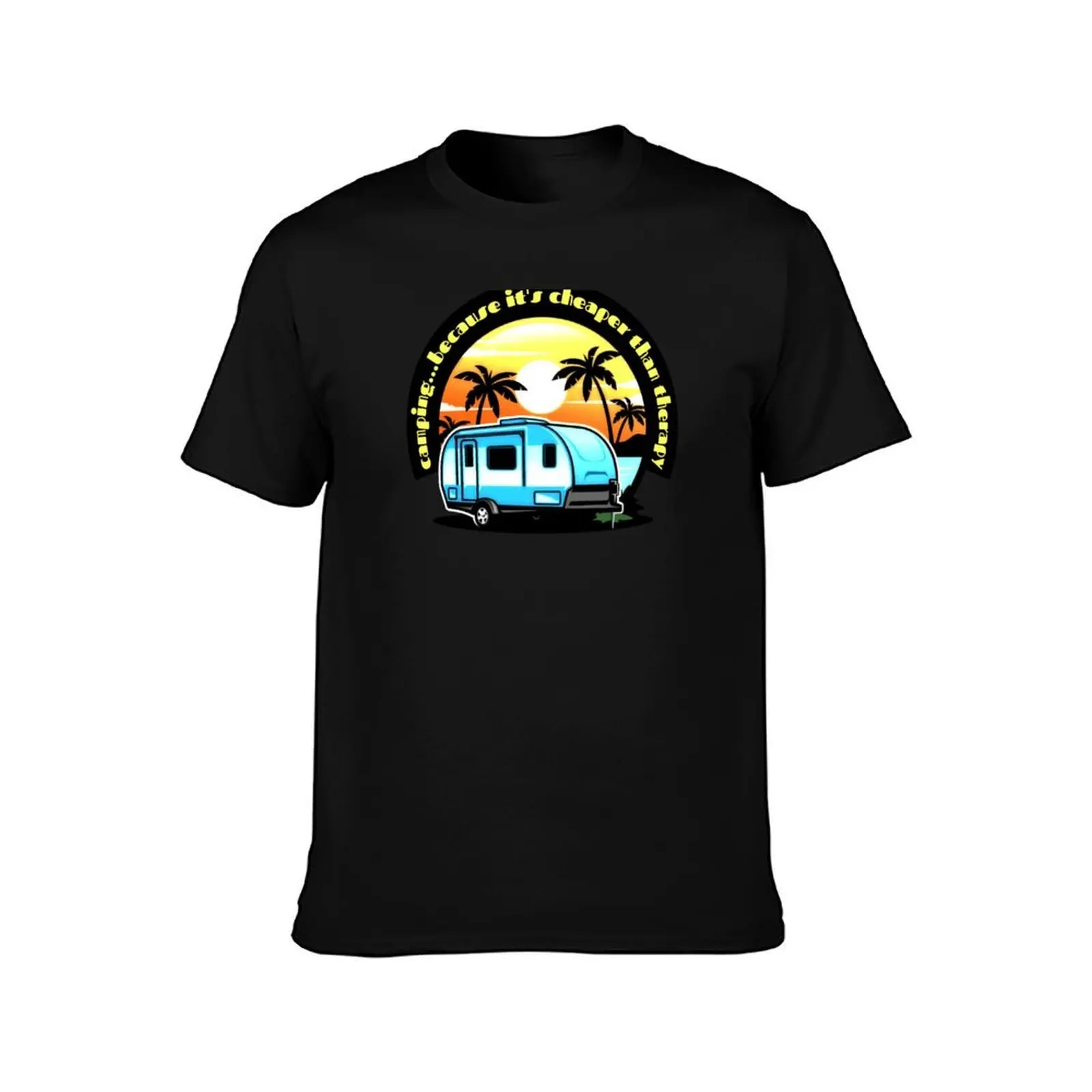 Camping...because it's cheaper than therapy T-Shirt, Summer Casual Cotton Tee, Oversized Streetwear Tops, Vintage Graphic Print