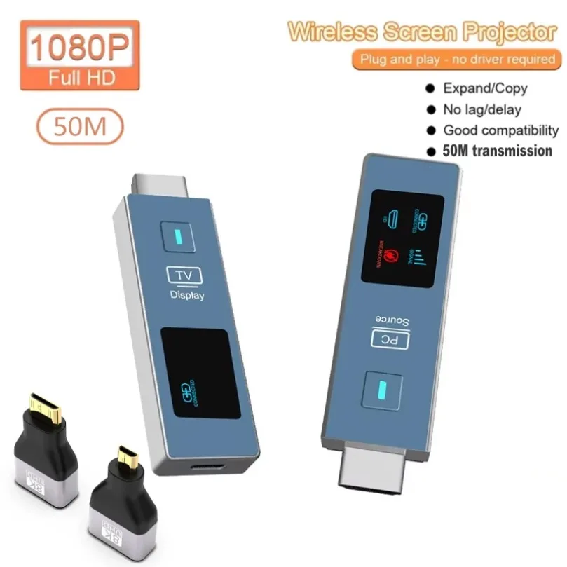 50 m kabellose Videoübertragung, TX und RX, HDMI-kompatibler Extender, Display-Adapterkabel, Bildschirmspiegelung für Kamera, DV, PC zu TV