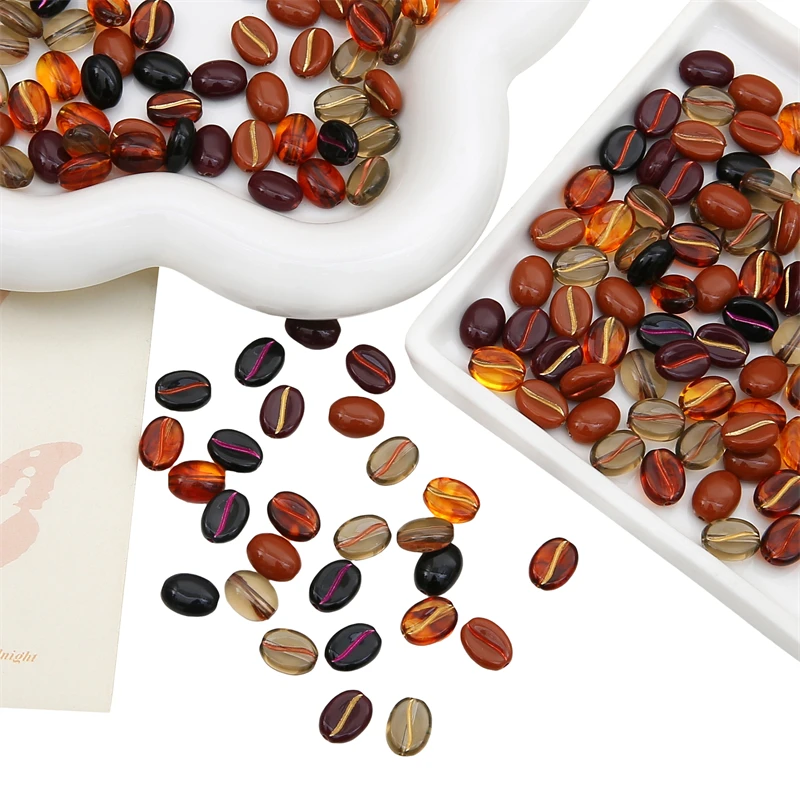 30pcs 11x8mm Hand Paint Acrylic Coffee Bean Decoration Beads For Necklace Bracelet Earring DIY Jewelry Making Accessories