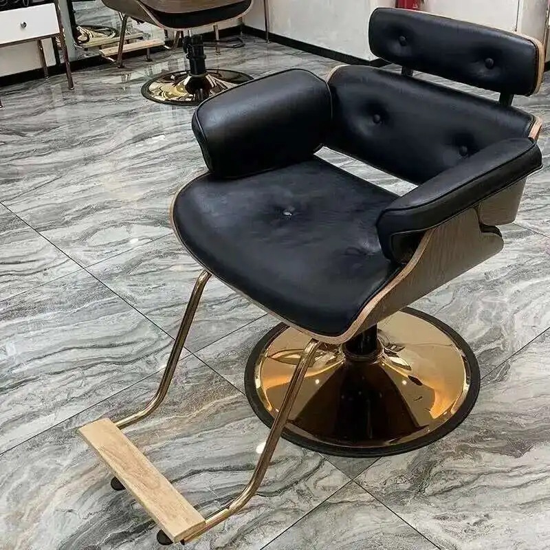 Lie cadeira de cabelo plana barbearia salão de beleza levantamento luxo salão embelezar rotação especial cadeira de couro nogueira fabricante venda