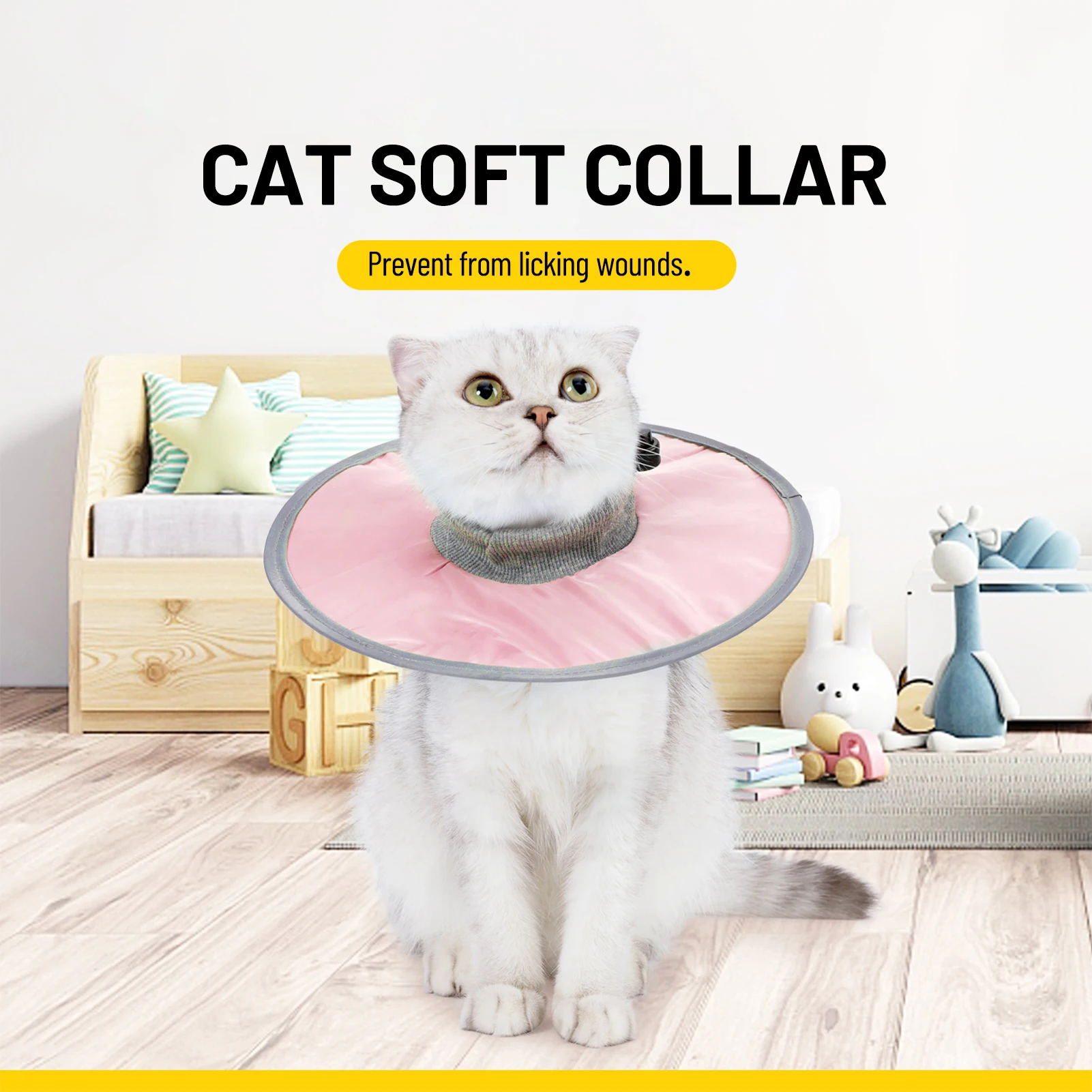 Waterproof Cat Recovery Collar Cat Cone Collar Stop Licking Adjustable Ribbing Neck Recovery Collar  Adjustable Pet Cone Collar