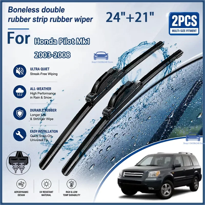 

All Season Front Windshield Wiper Blades For Honda Pilot Mk1 2003-2008 24"+21" Auto Replacement Brushes