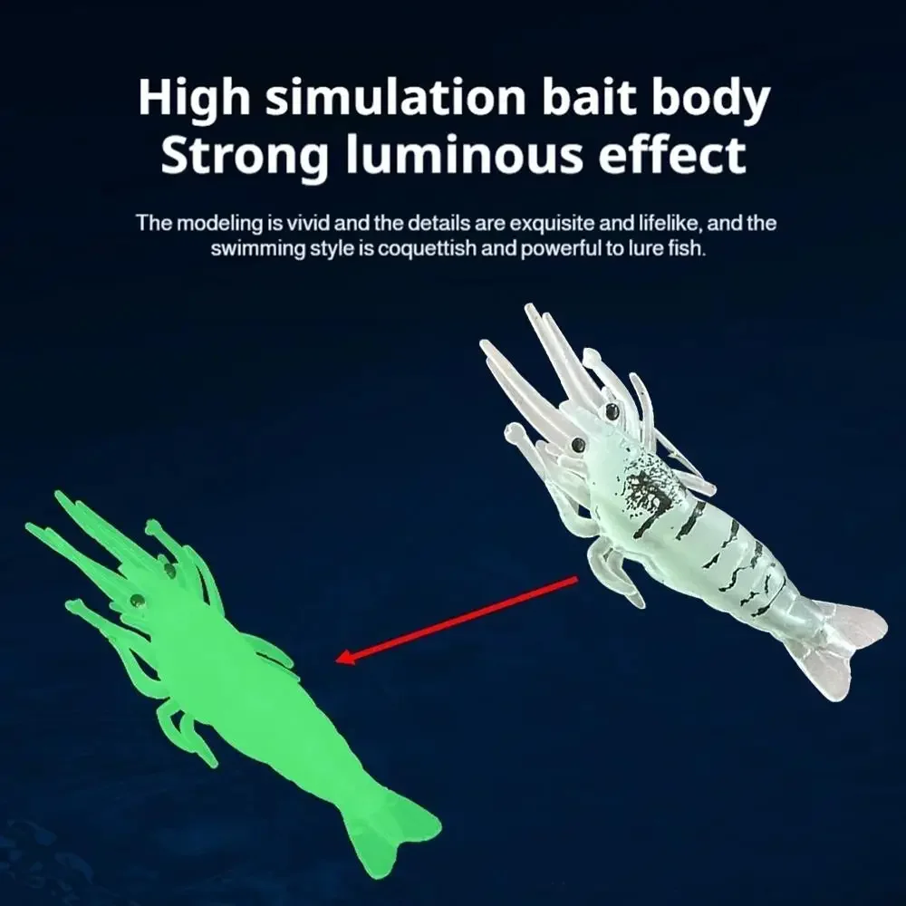 طُعم صيد السمك المتوهج في الظلام 4 سم، طُعم ناعم من الروبيان الواقعي مع خطاف، لسمك السلمون المرقط، طُعم صيد المياه العذبة والمياه المالحة #2