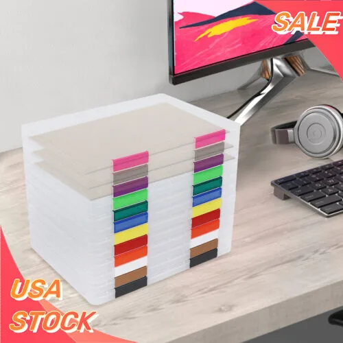 Soluzione per riporre la scrivania con 12 scatole colorate, materiale PP, doppie fibbie per una chiusura sicura, alloggiamento trasparente per l'organizzazione