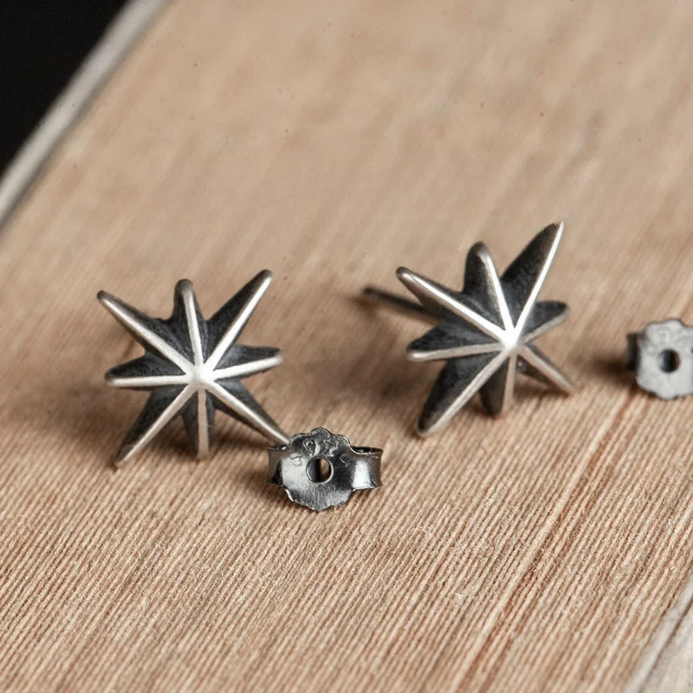 1 Pair of Dark Dream Eight Pointed North Star Vintage 3D Trendy Exquisite Starlight Ear Accessories Stud  Earrings1 Dollar Items