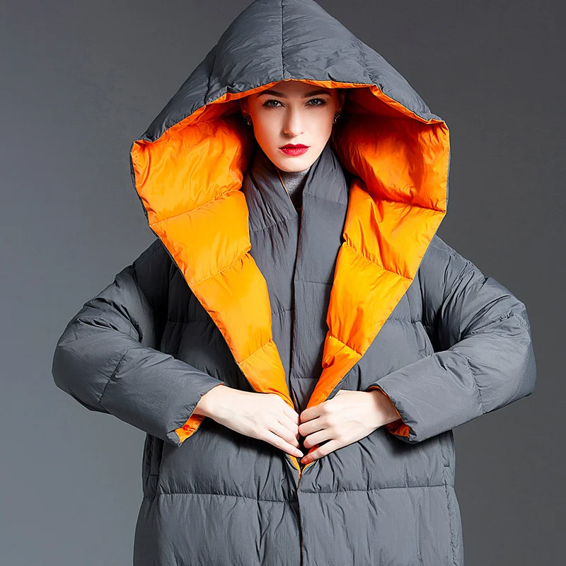 New Down Jacket Winter European Station Women's Medium Long Fashionable Hooded White Duck Warm Coat Thickened Outer Travel Parka