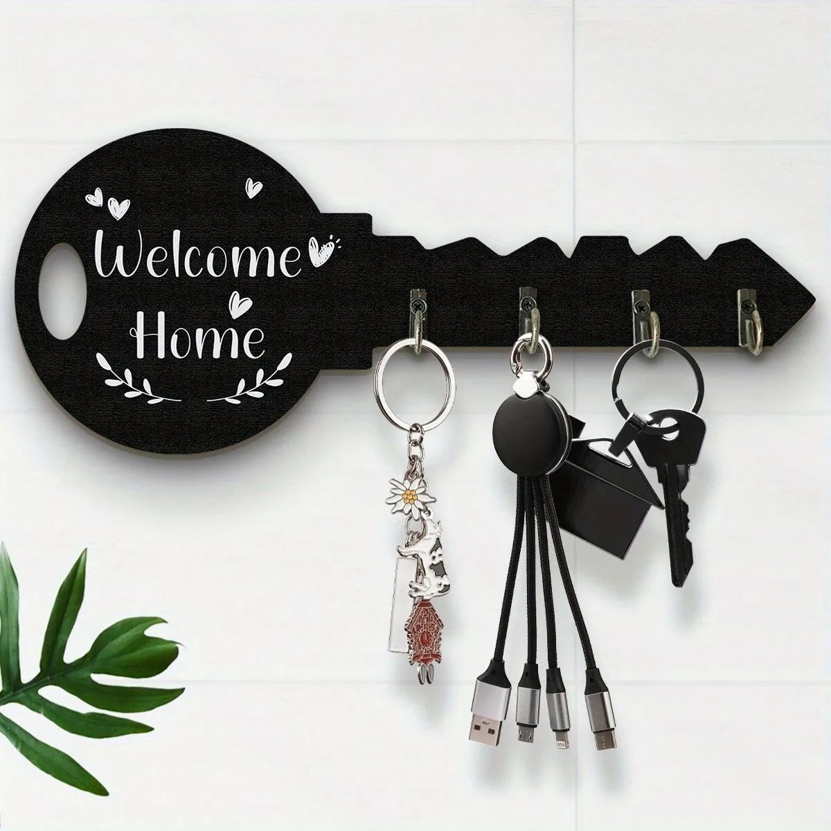 

Key Holder Wall Mount Shelf Black Key Organizer Hooks for Wall Decor Entrance, Kitchen, Office, Key Hanger Boho Decorations