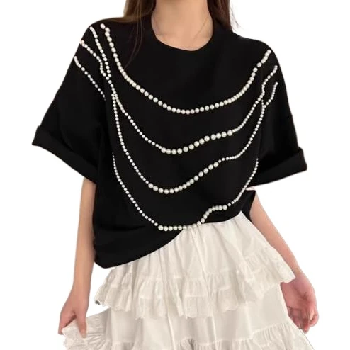 

pearl t shirts women loose pearl tops